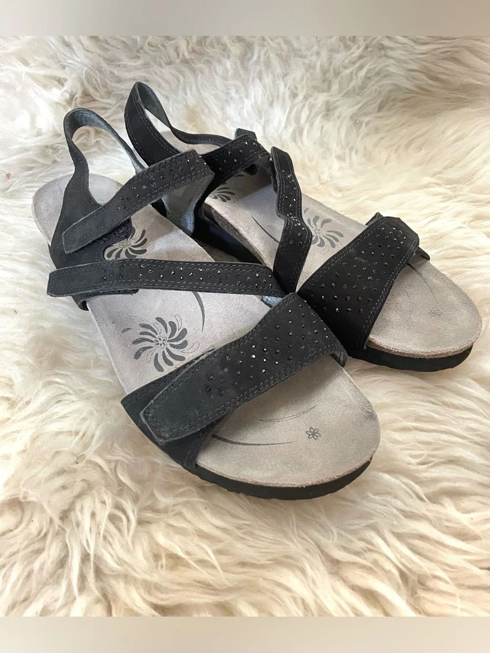 ABEO Camille Sandals Black Rhinestone Slingback size 9N